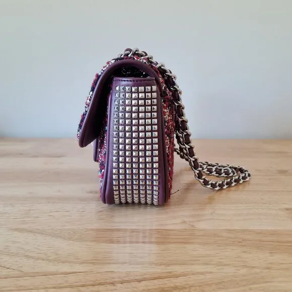 Karl Lagerfeld Agyness Tweed Crossbody Flap NWOT Convertible Wine Navy Luxury - Picture 9 of 16